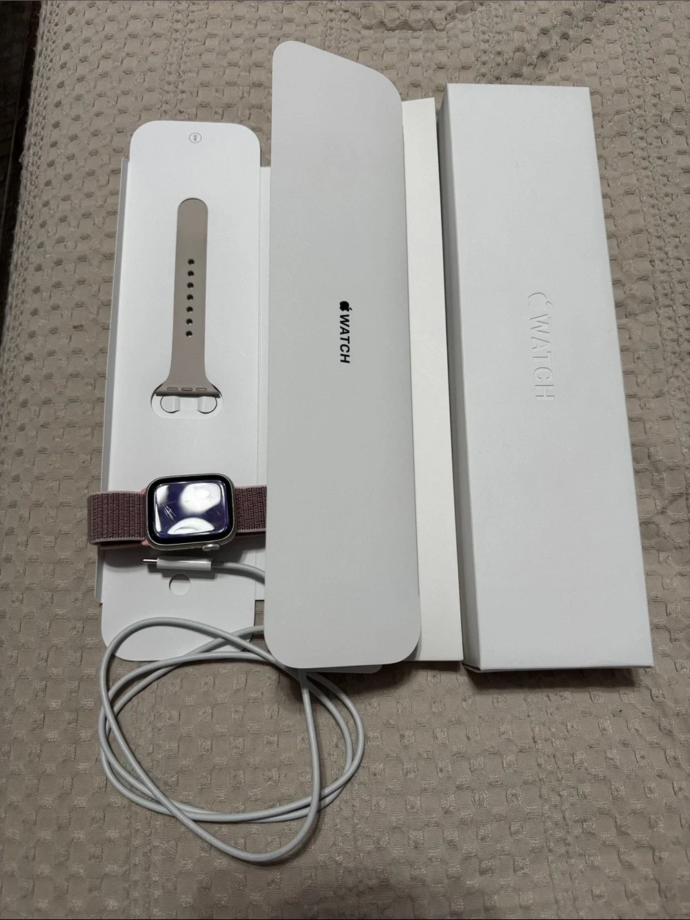 Series 7 - 41 MM Apple Watch with Mauve Pink Nylon Loop & Light Beige Spare Band
